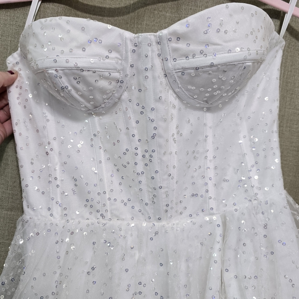 White Sequin Strapless Dress